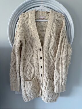 Gharani Strok London Cream Chunky Cable Knit Cardigan Sweater Oversized Medium